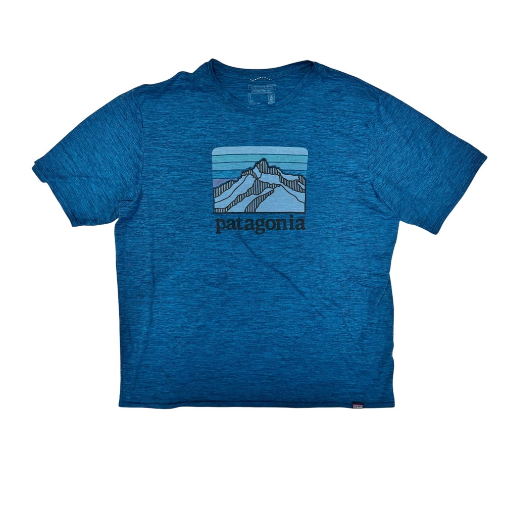 Patagonia Capilene Cool Daily Graphic Shirt Mens Large Blue Mountain Logo UPF 50